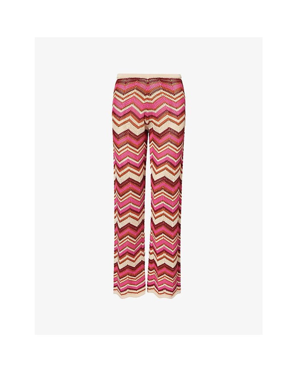 Devon Windsor Red Cierra Chevron-Stripe Knitted Trousers