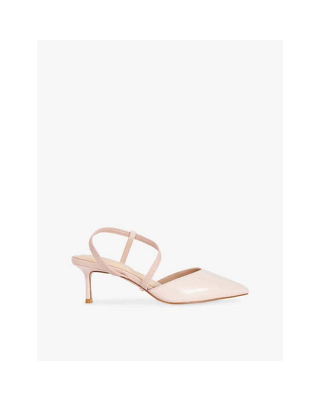 Dune White Charming Patent-Leather Heeled Sling-Back Courts