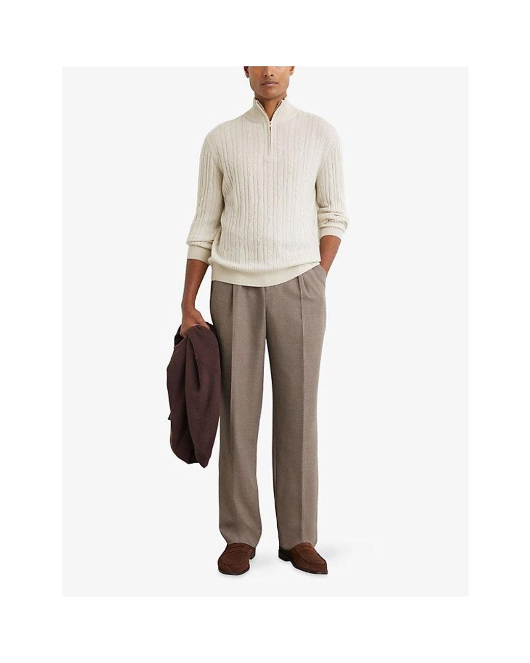 Reiss White Howard Cable-Knit Cashmere Jumper for men