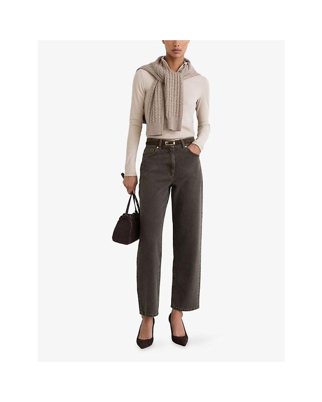 Reiss Gray Selin Straight-Leg Mid-Rise Jeans