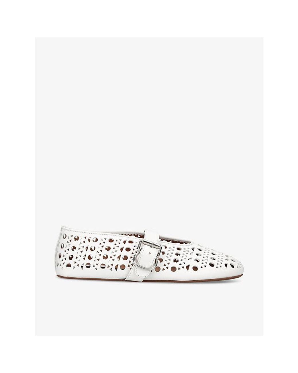 Alaïa White Vienne Cut-Out Leather Ballet Courts