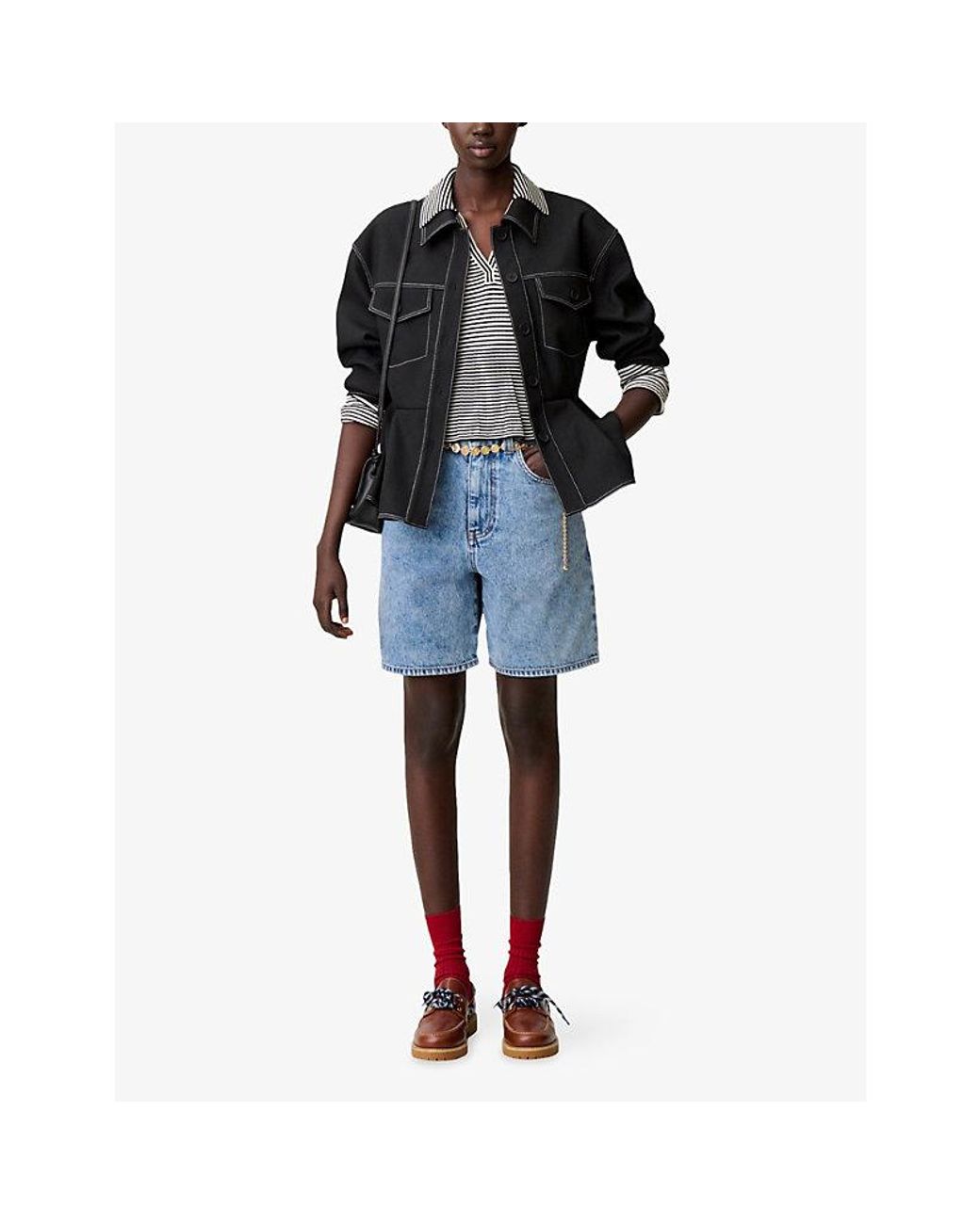 Claudie Pierlot Blue Straight-Leg Faded Denim Shorts