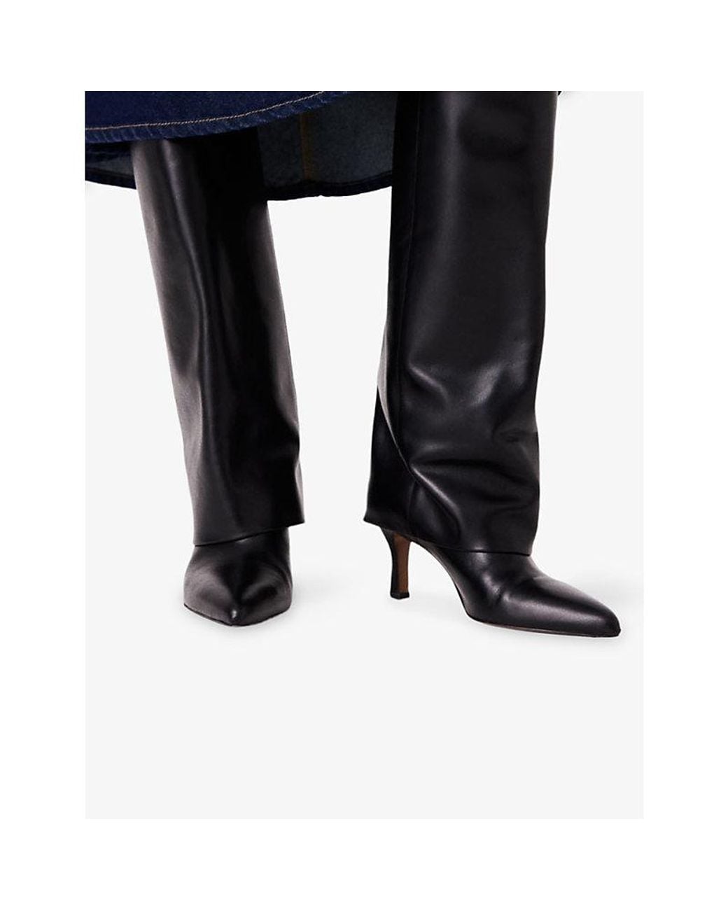 Maje Black Tubular Leather Heeled Knee-High Boots