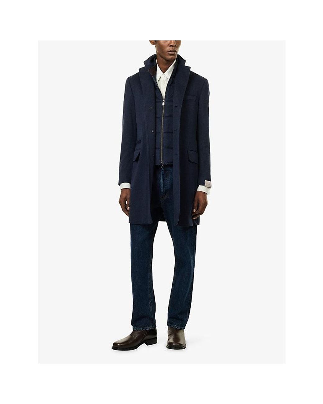 Corneliani Blue Single-Breasted Cashmere Coat for men