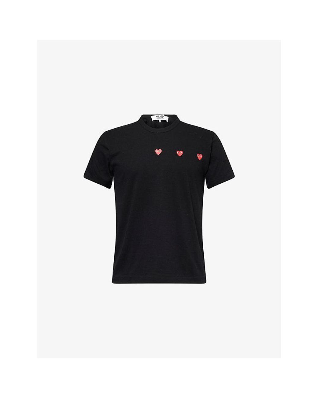 COMME DES GARÇONS PLAY Black Triple Heart Graphic-Print Crewneck Cotton T-Shirt for men