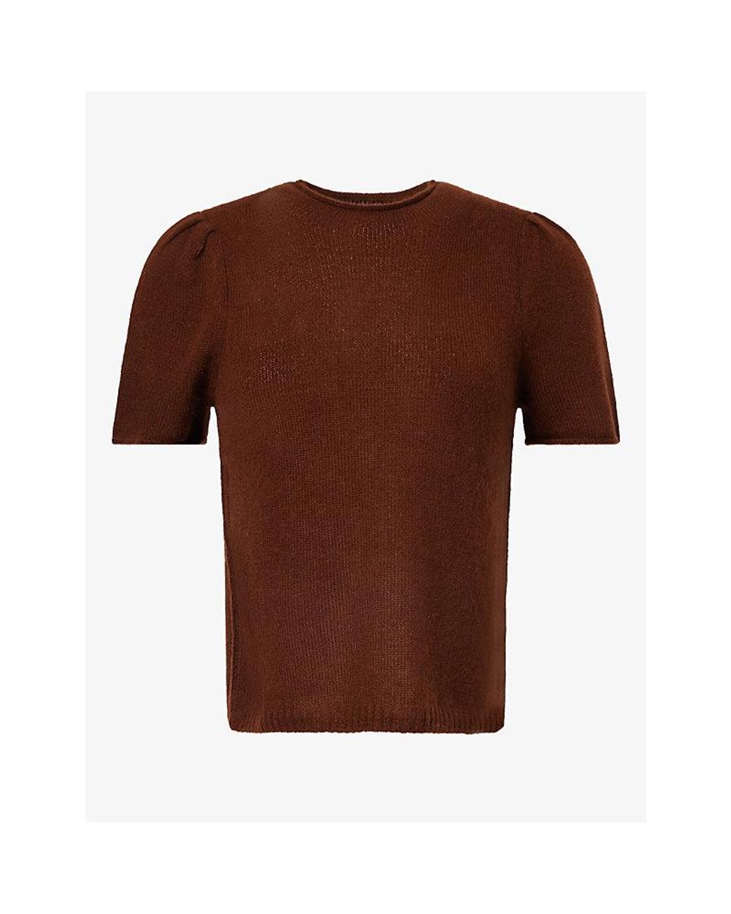 ME+EM Brown Pouf-Sleeve Wool And Cashmere Blend Top