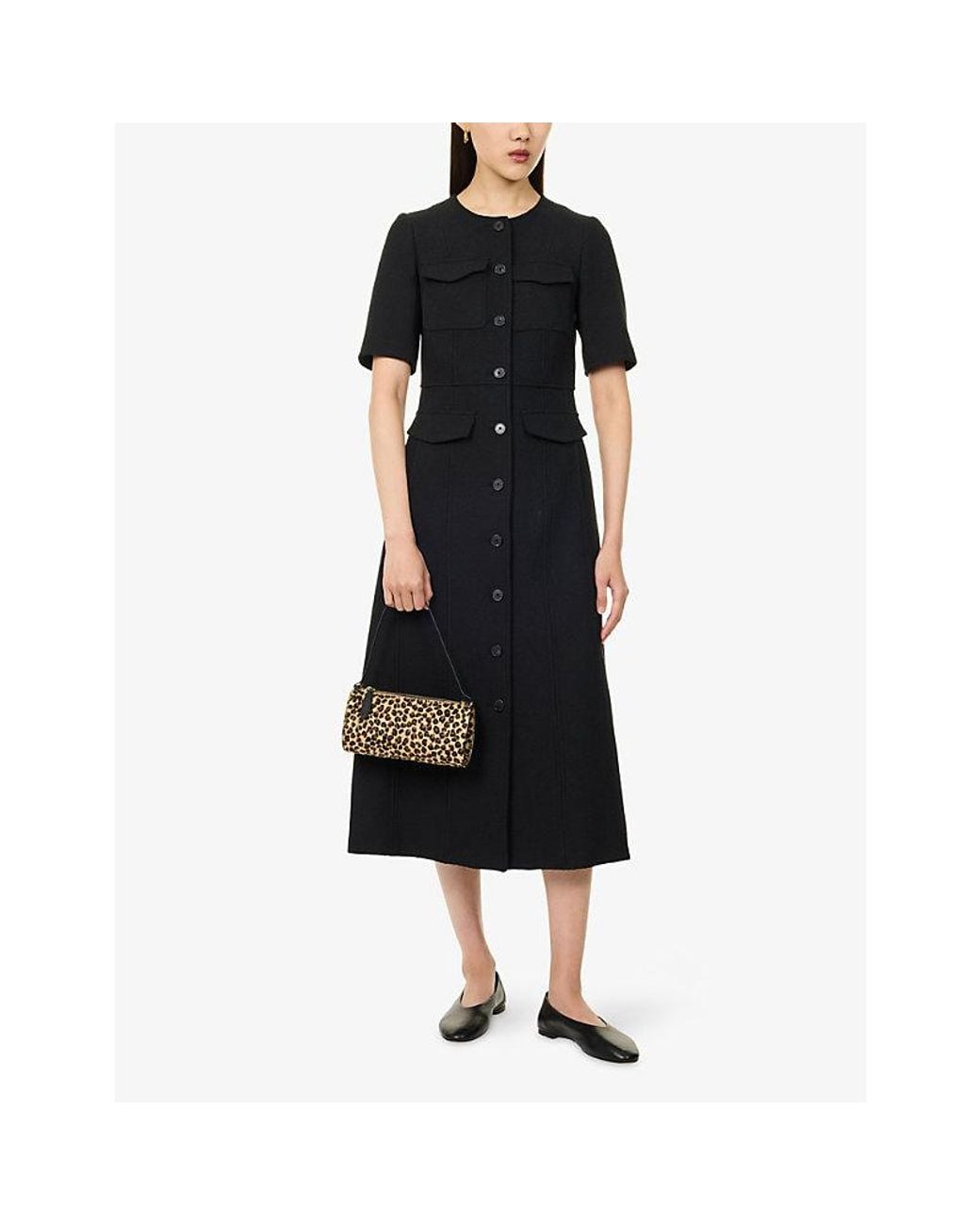 ME+EM Black Button-Front Tailored Woven Midi Dress