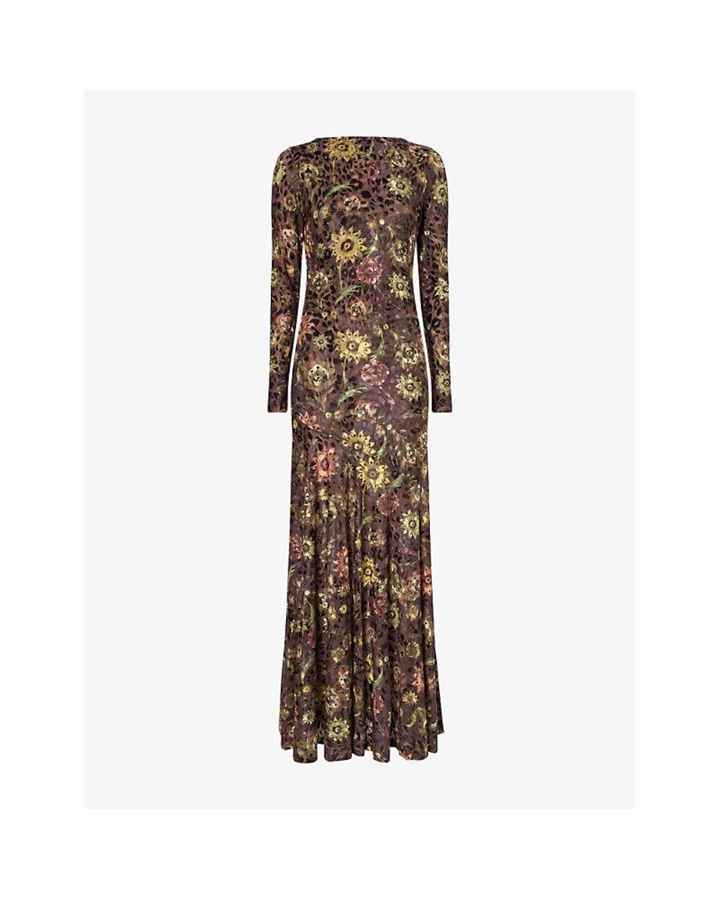 Siedres Brown Alin Floral-Pattern Mesh Maxi Dress