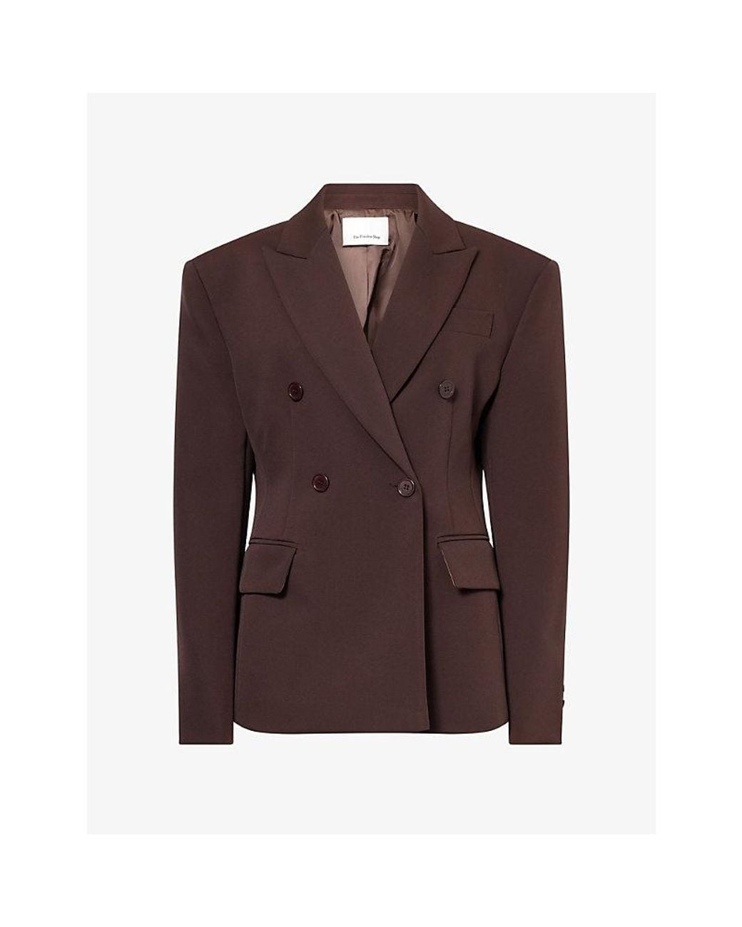 Frankie Shop Brown Doyer Double-Breasted Cinched Woven Blazer