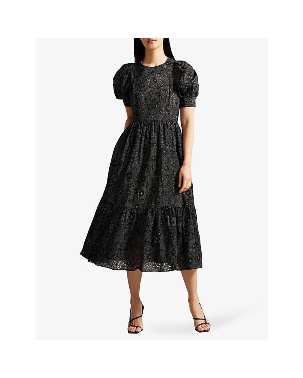 ted baker graduated ditsy print midi dress black