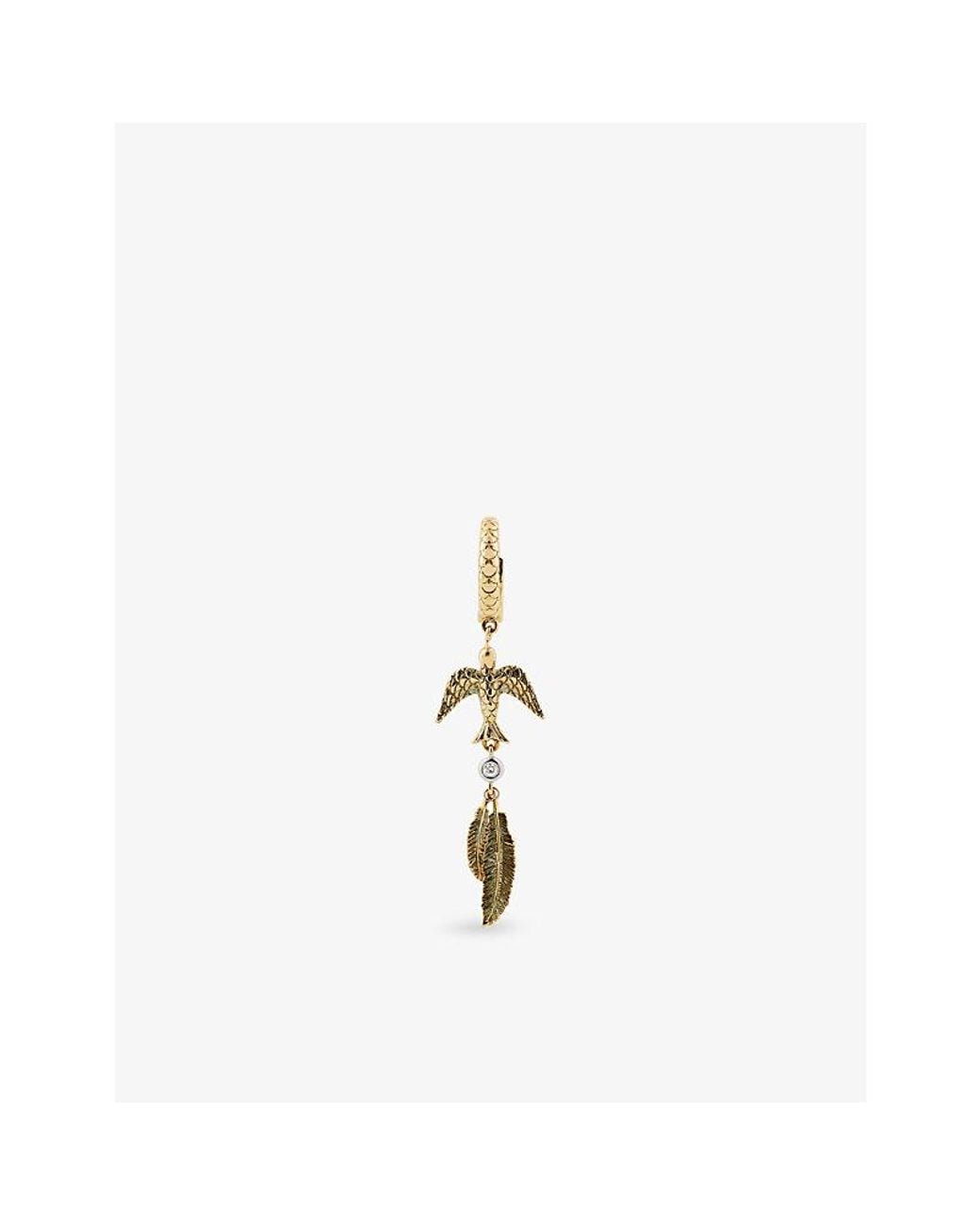 Kismet by Milka Metallic Sparrow Feather 0.02Ct Diamond Drop Huggie