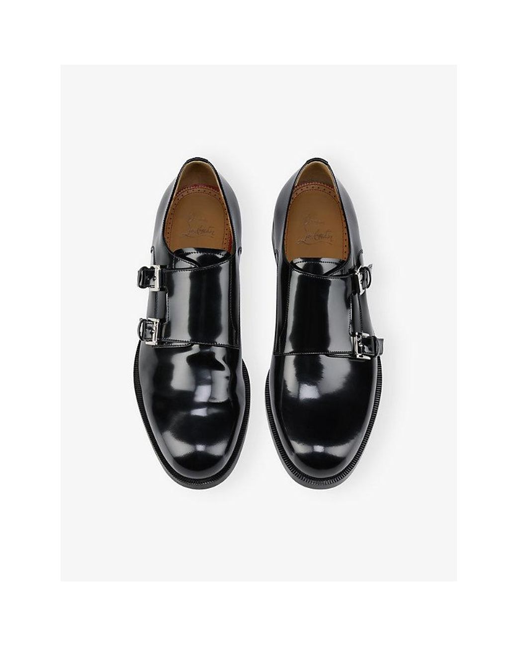 Christian Louboutin Black Moustachou Monk Leather Shoes for men