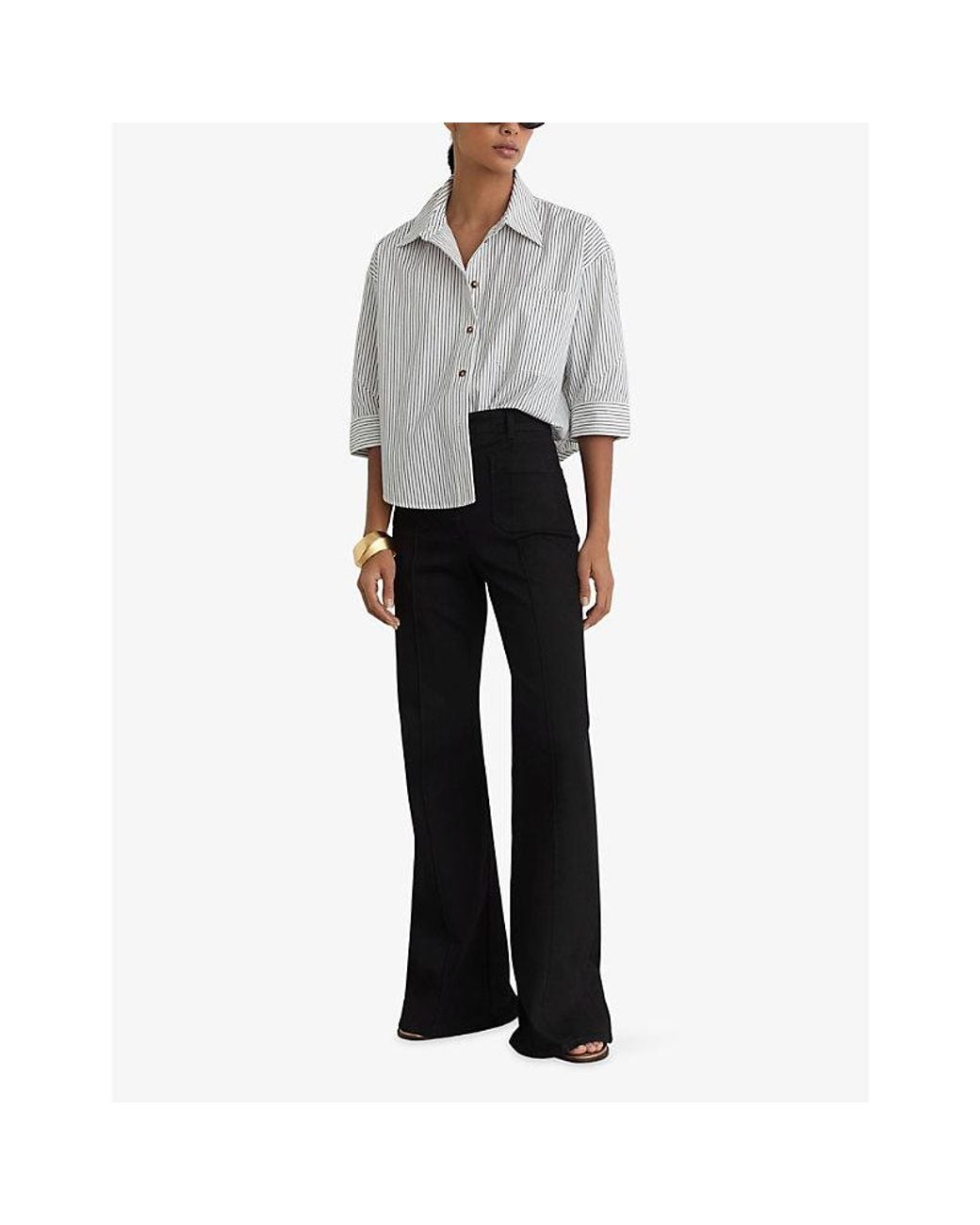 Reiss Gray Saoirse Striped Cotton Shirt