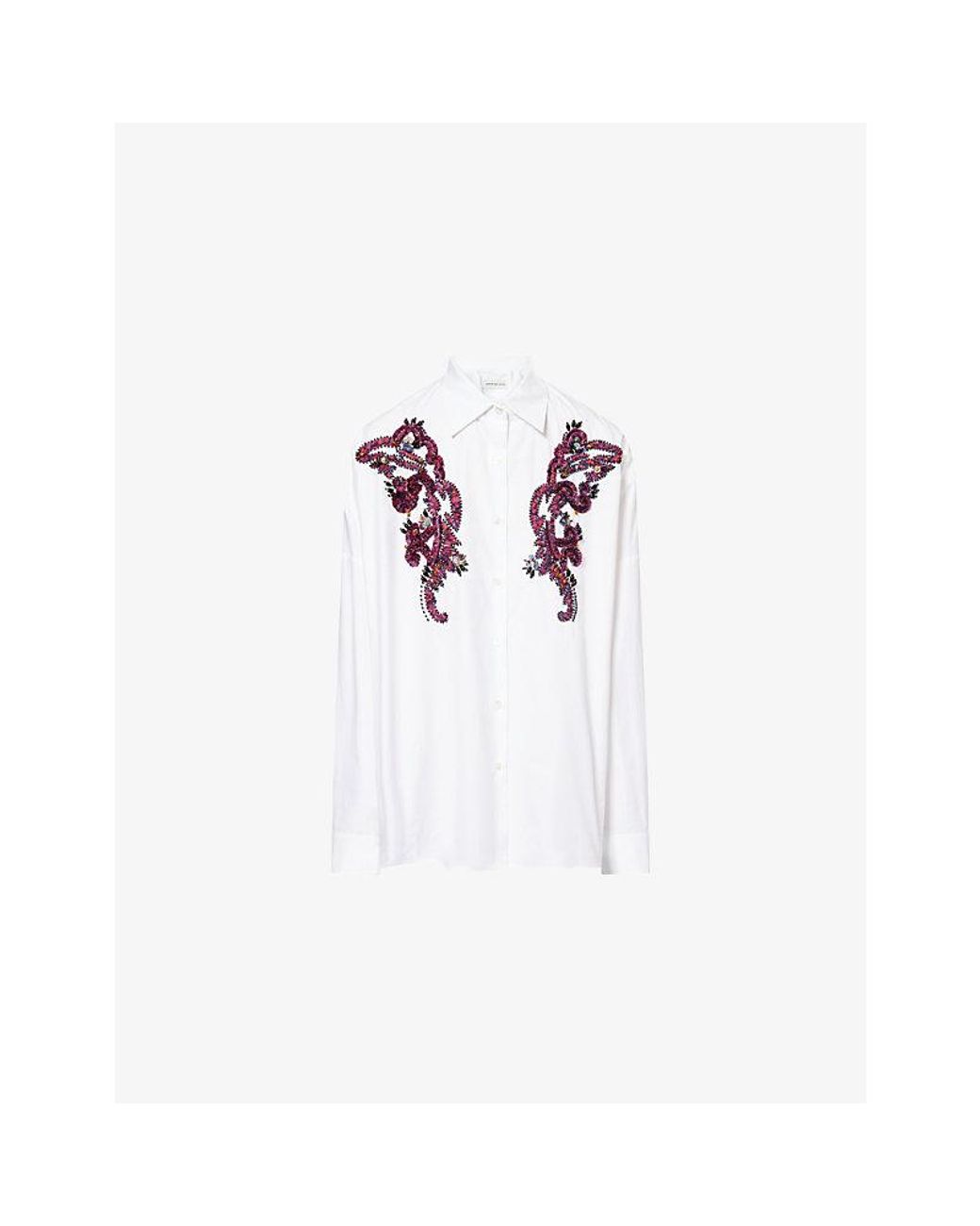 Dries Van Noten White Casia Embroidered Cotton Shirt