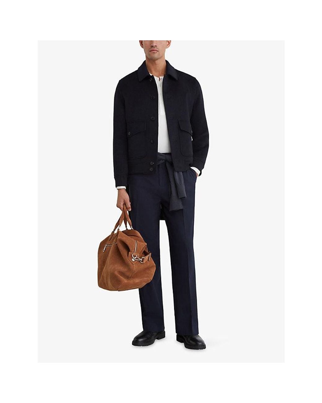 Reiss Black Deluca Flap-Pocket Wool-Blend Jacket for men