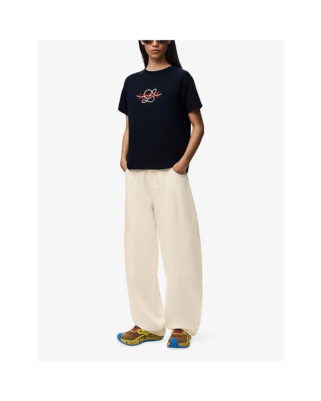 Loewe Blue Embroidered-Logo Cotton T-Shirt
