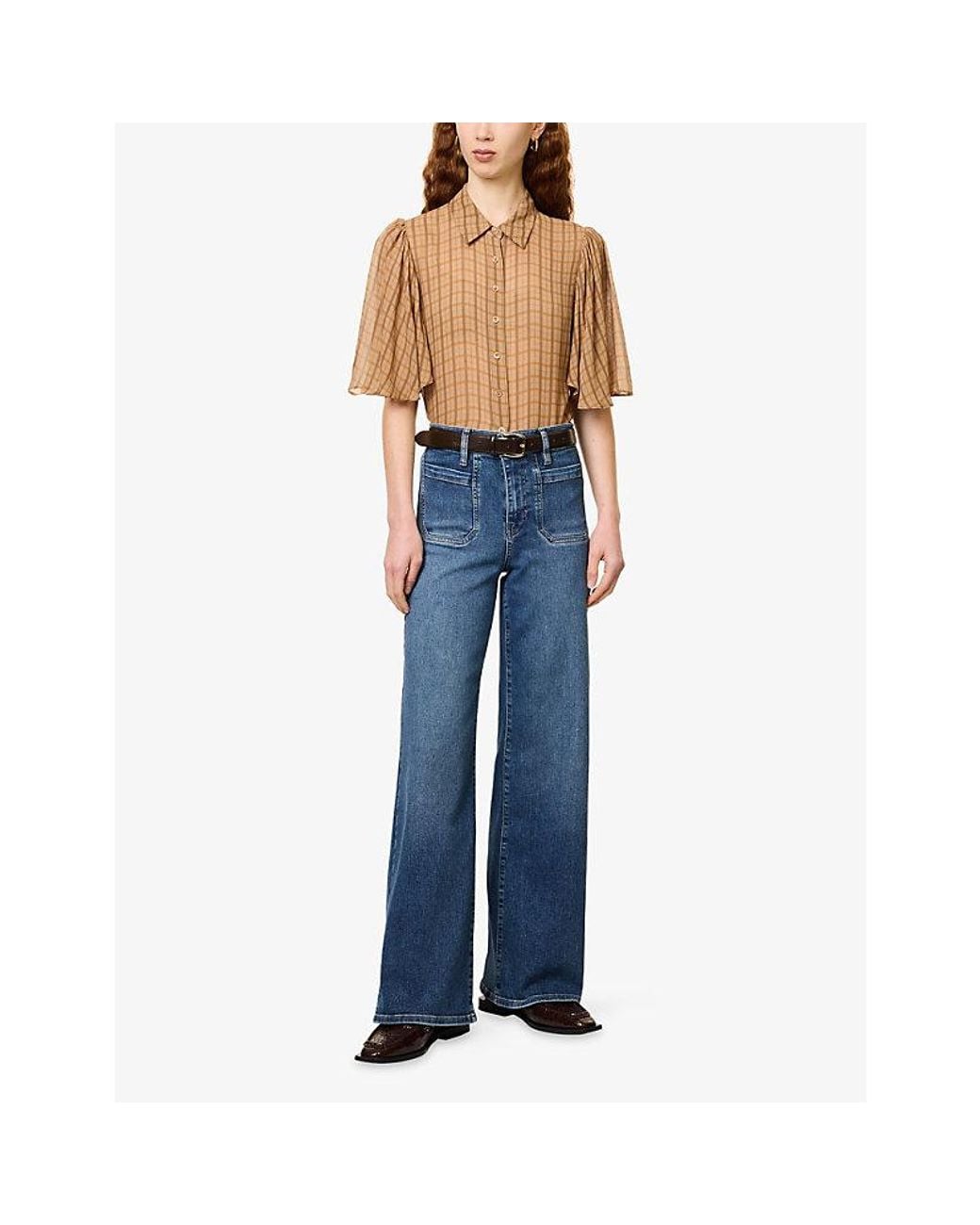 FRAME Blue Le Slim Palazzo High-Rise Stretch-Denim Jeans
