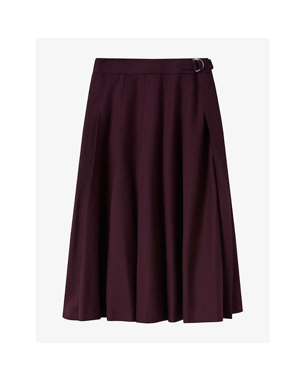 Whistles Purple Pleated Side-Belt Stretch Wool-Blend Midi Skirt