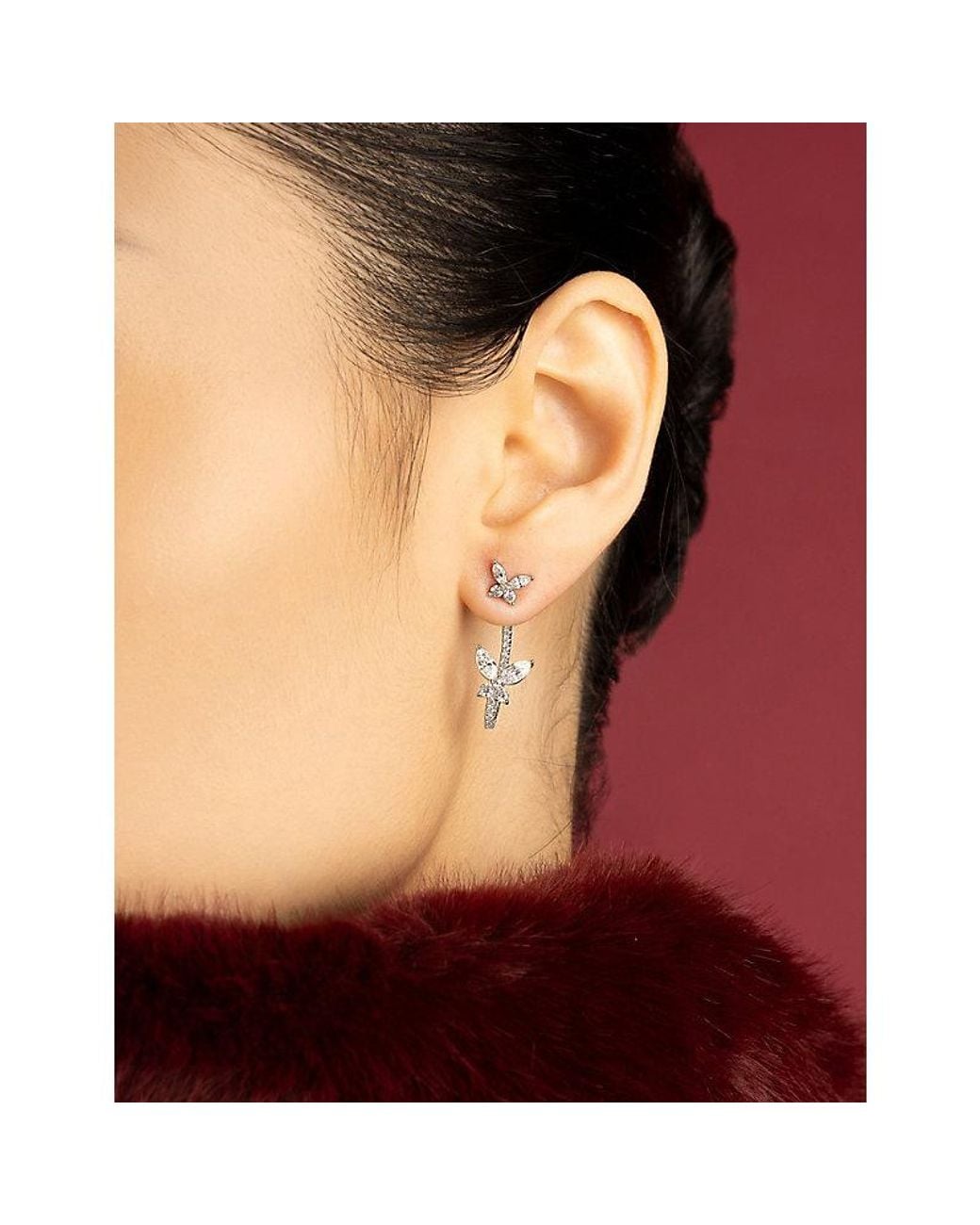 Apm Monaco White Papillon Asymmetric Rhodium Plated Alloy And Cubic Zirconia Earrings