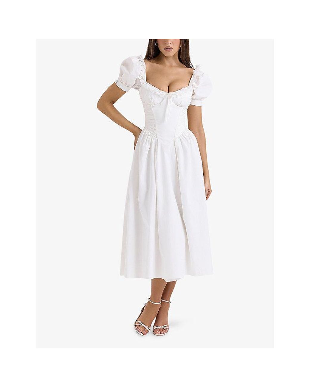 House Of Cb White Lulabell Floral-Print Stretch-Cotton Midi Dress