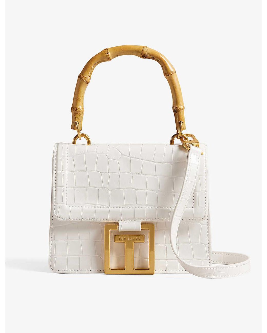Ted Baker Aalicce Croc embossed Faux leather Shoulder Bag in White