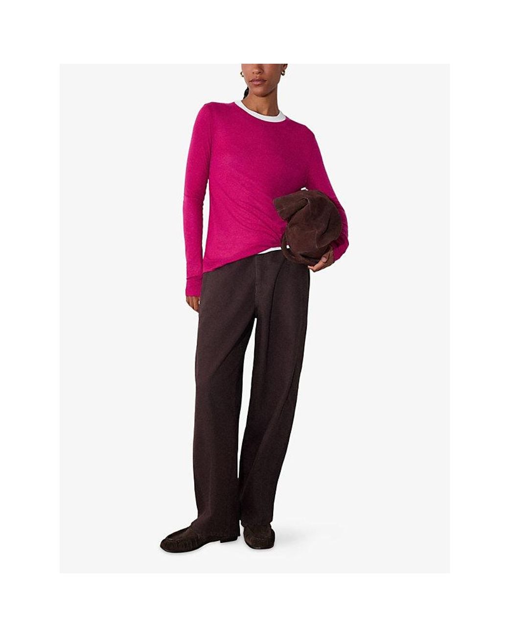 Whistles Pink Crewneck Long-Sleeve Jersey Top