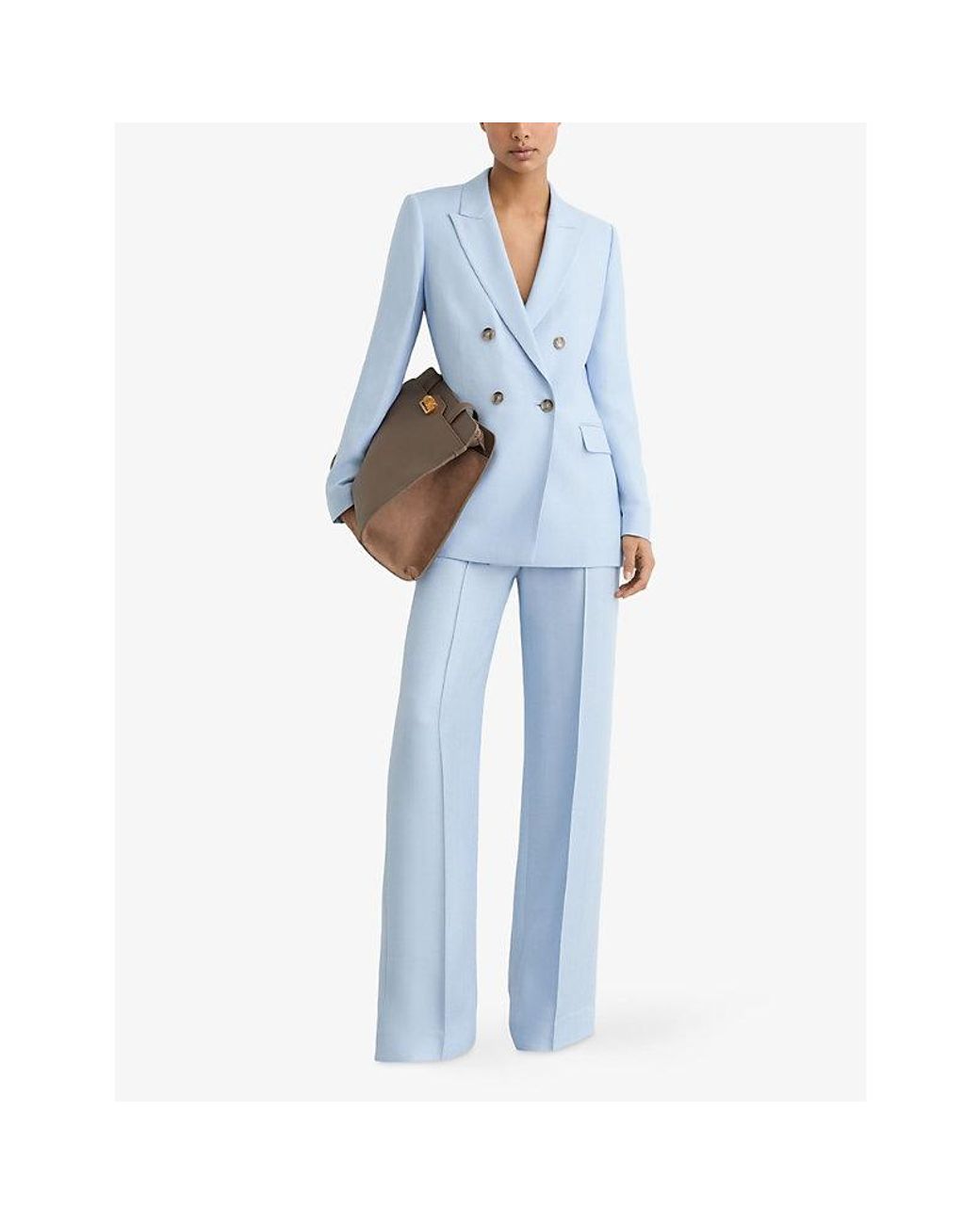 Reiss Blue Magda Peak-Lapel Double-Breasted Woven Blazer