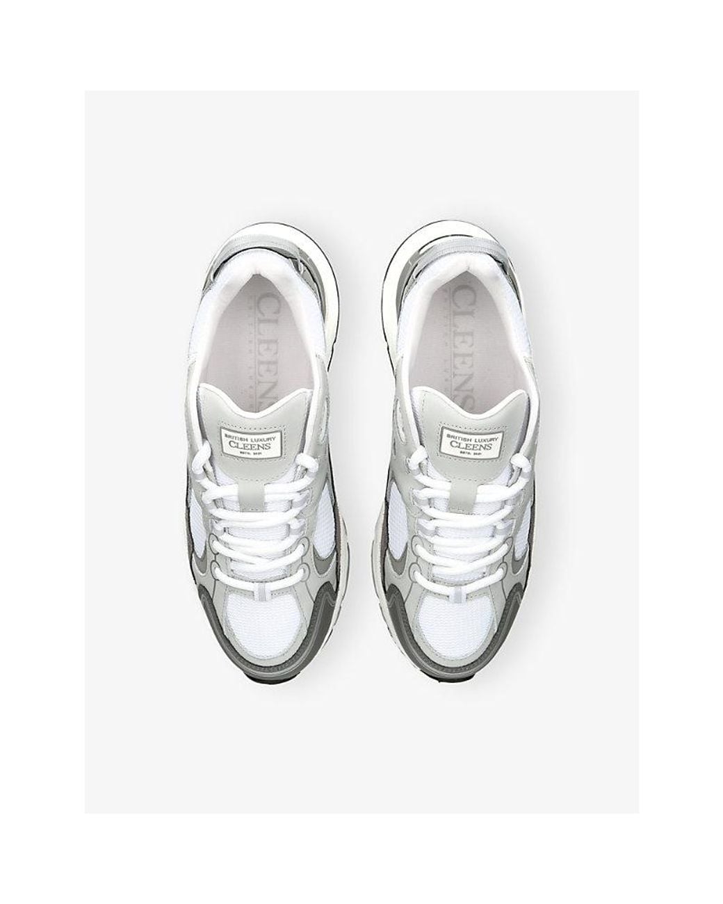 Cleens White Pulse Runner Leather And Mesh Trainers for men