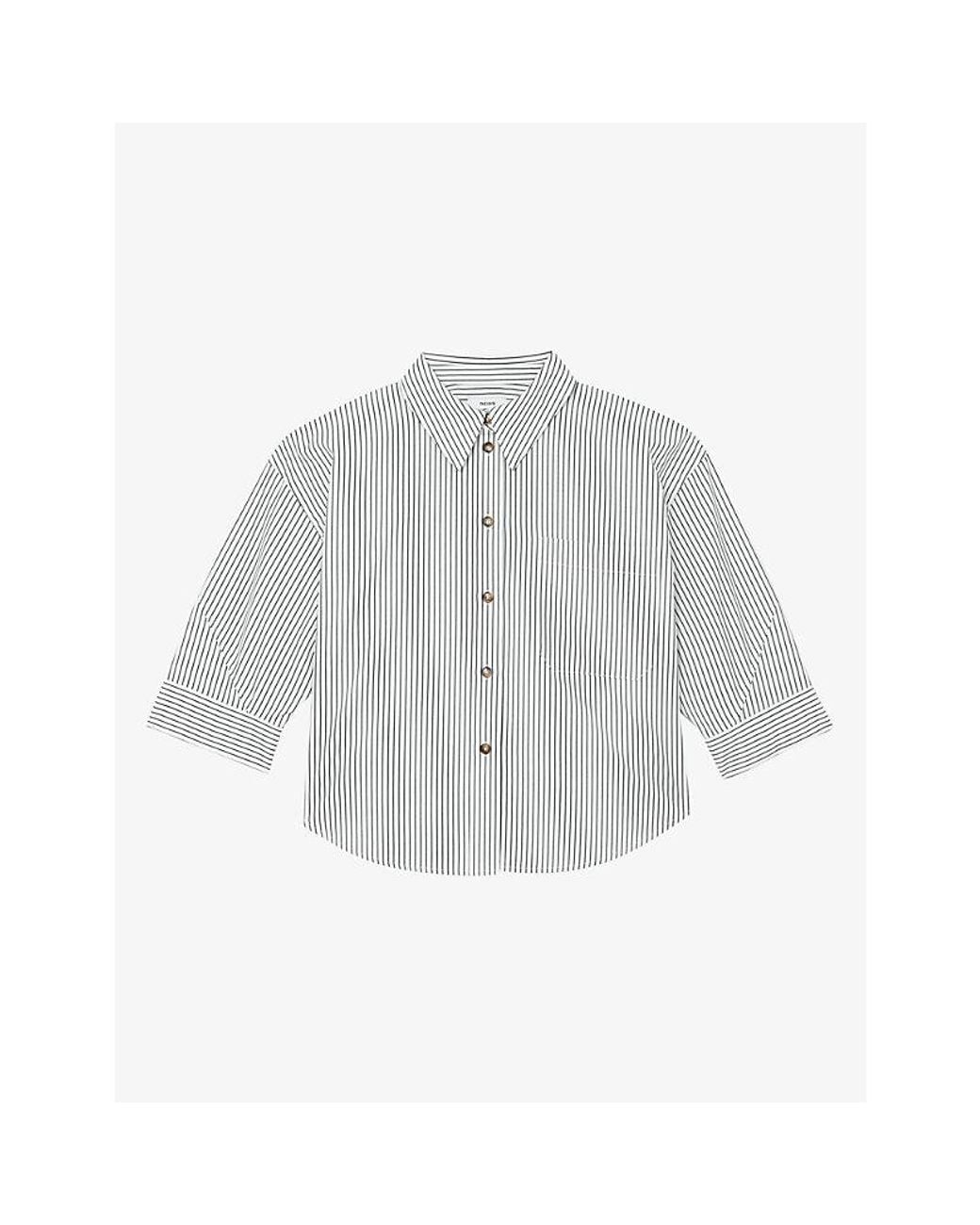 Reiss Gray Saoirse Striped Cotton Shirt