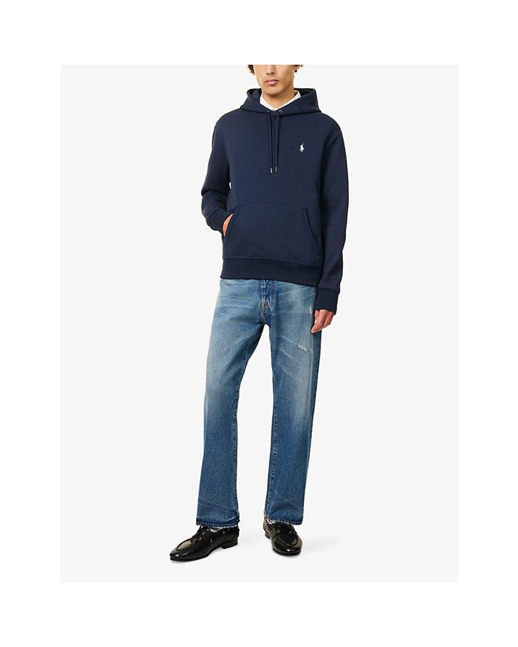 Polo Ralph Lauren Blue Logo-Embroidered Knit-Tech Cotton-Blend Hoody for men