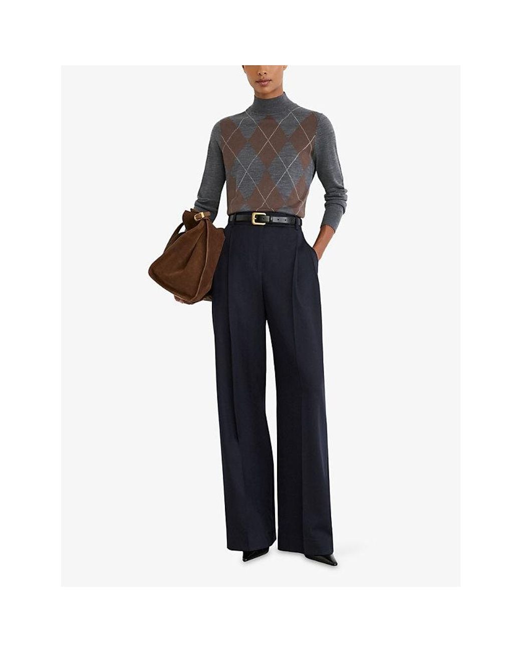 Reiss Blue Luna Wide-Leg High-Rise Wool-Blend Trousers