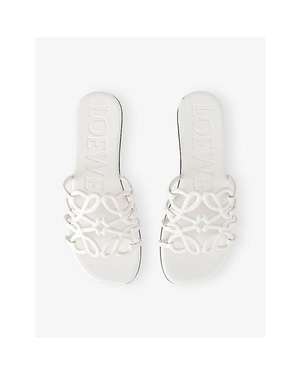 Loewe White Petal Anagram Leather Sliders