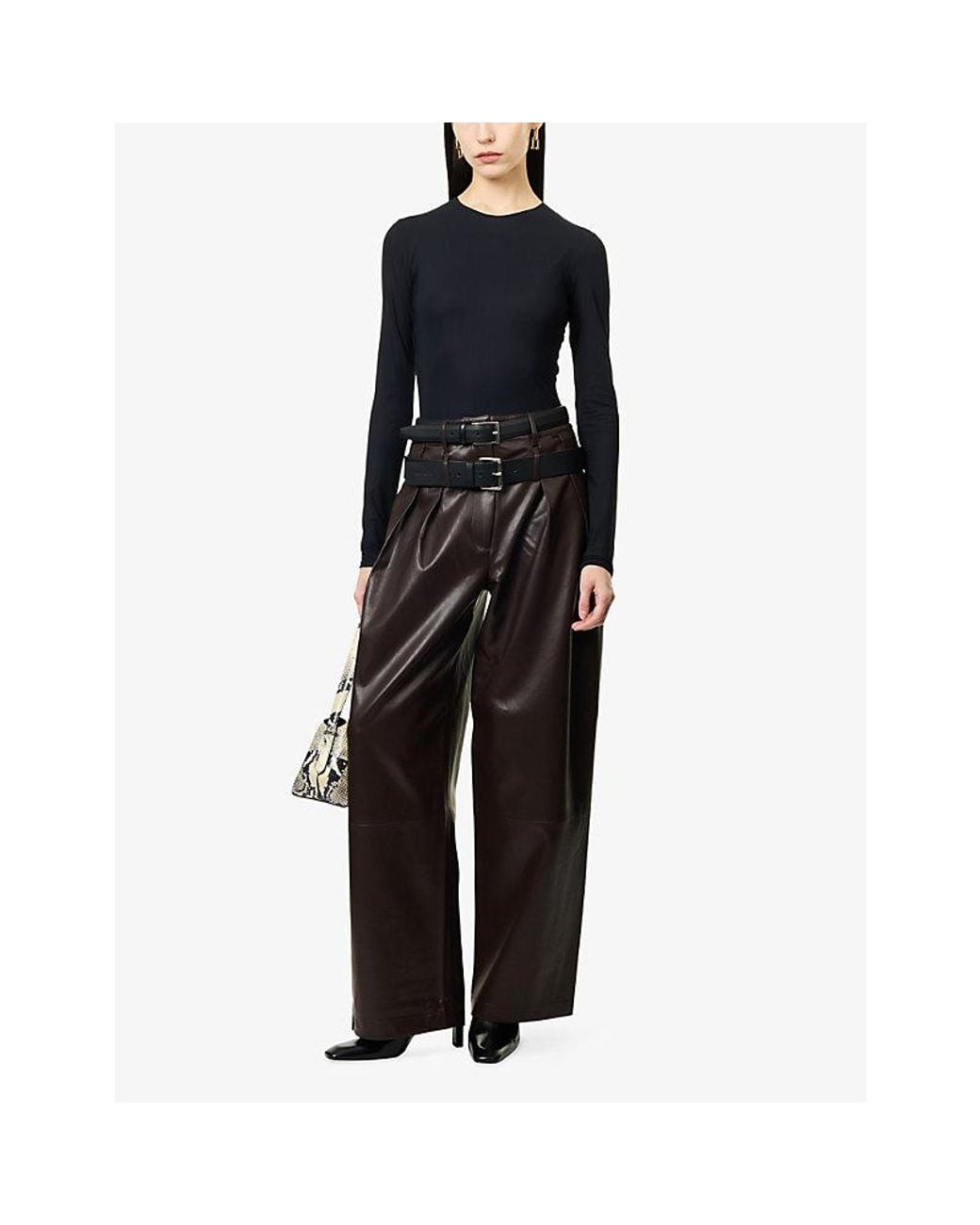 Frankie Shop Brown Jeva Wide-Leg Faux-Leather Trousers