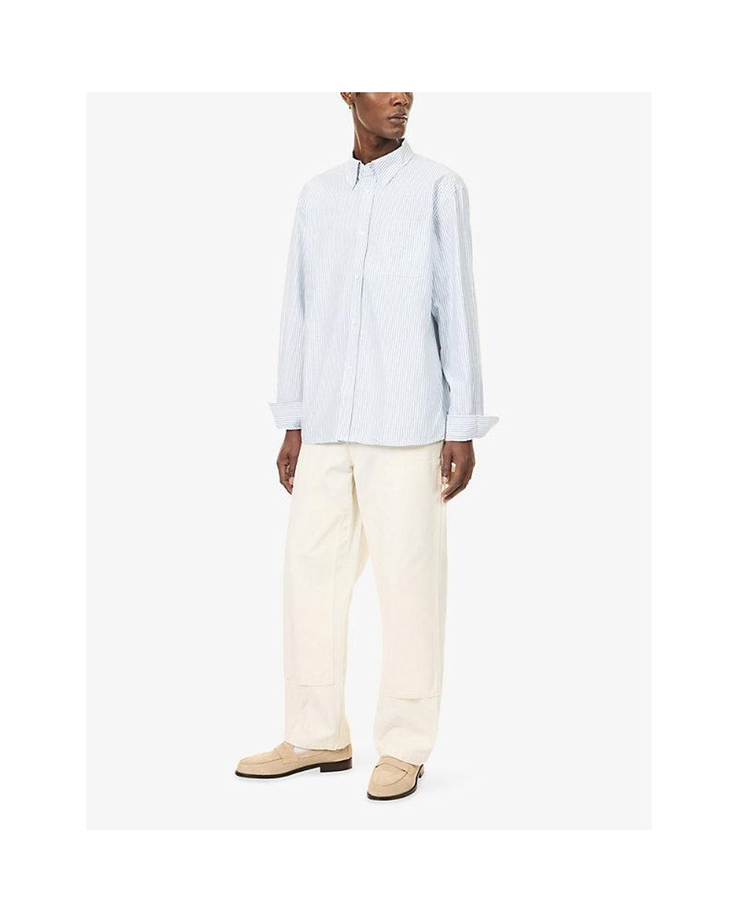 Palmes White Deuce Striped Cotton Oxford Shirt for men