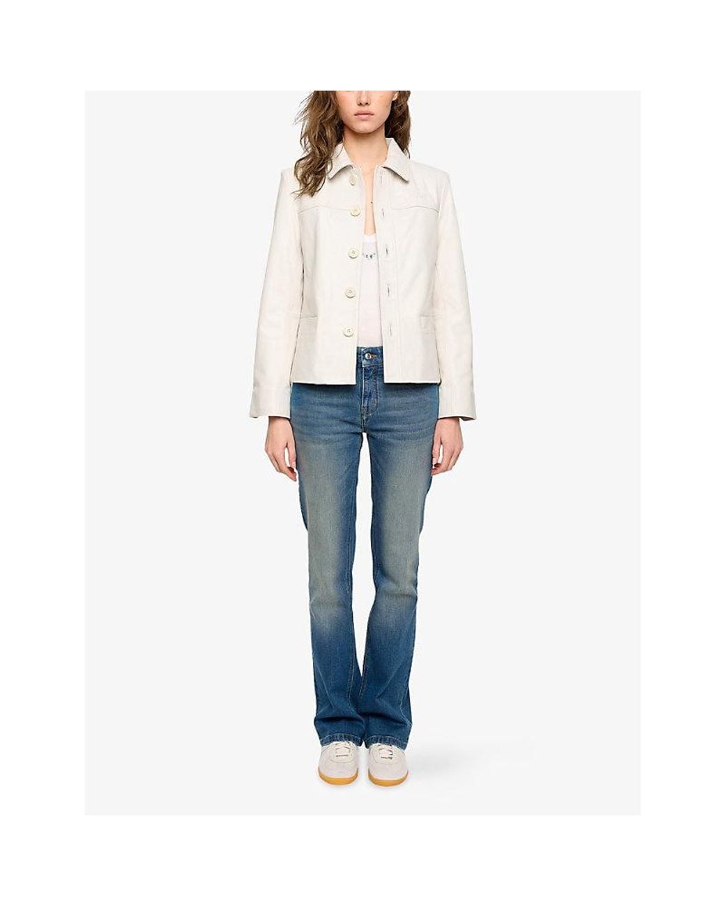 Zadig & Voltaire White Liamys Branded Leather Jacket
