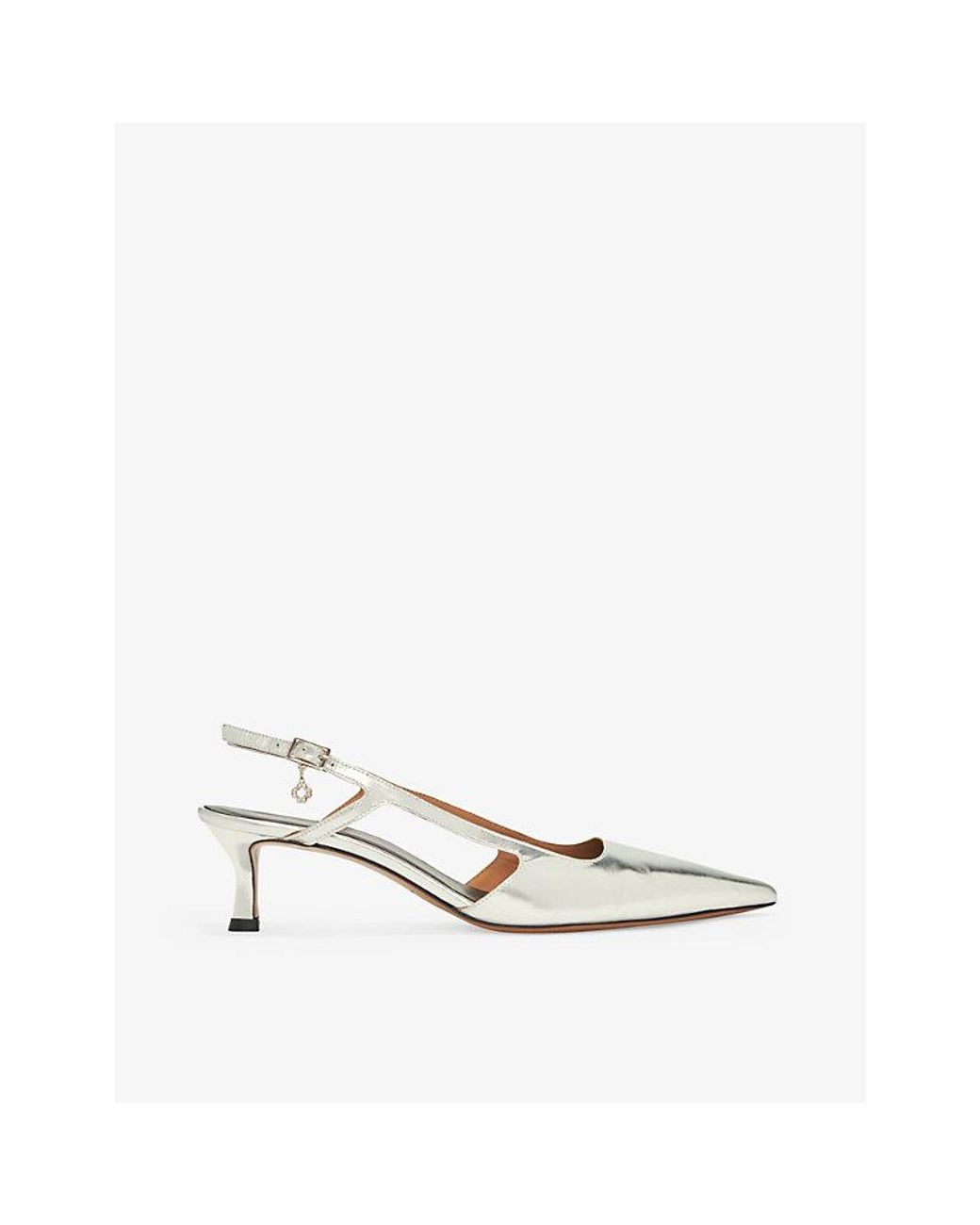 Maje White Cut-Out Kitten-Heel Leather Slingbacks