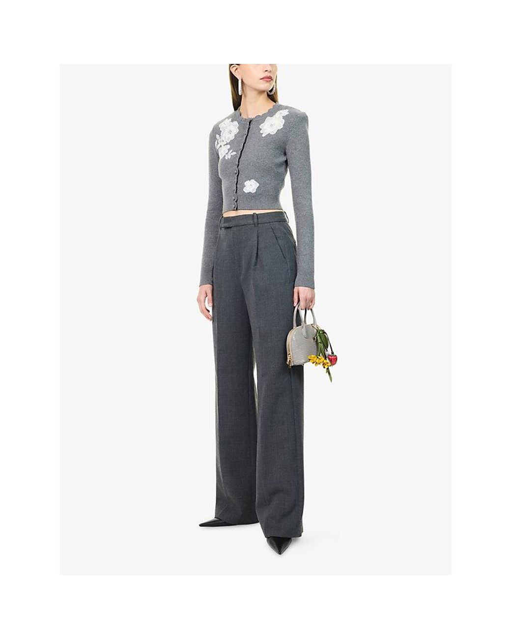 Self-Portrait Gray Pleated Tailored Wool-Blend Trousers