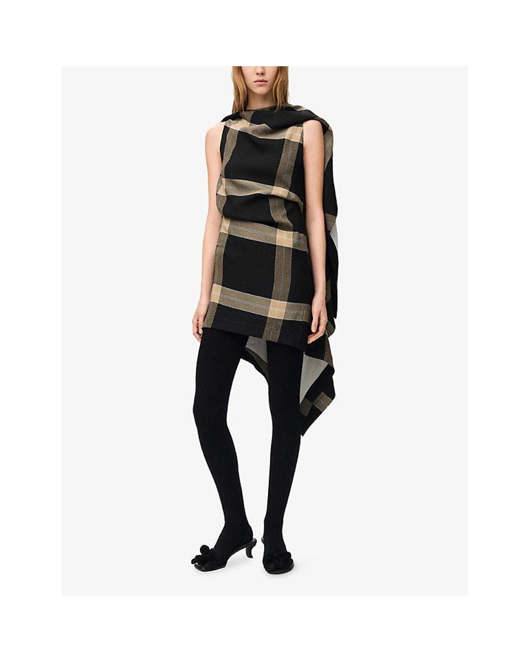 Loewe Black Asymmetric-Drape Check Stretch-Viscose Mini Dress