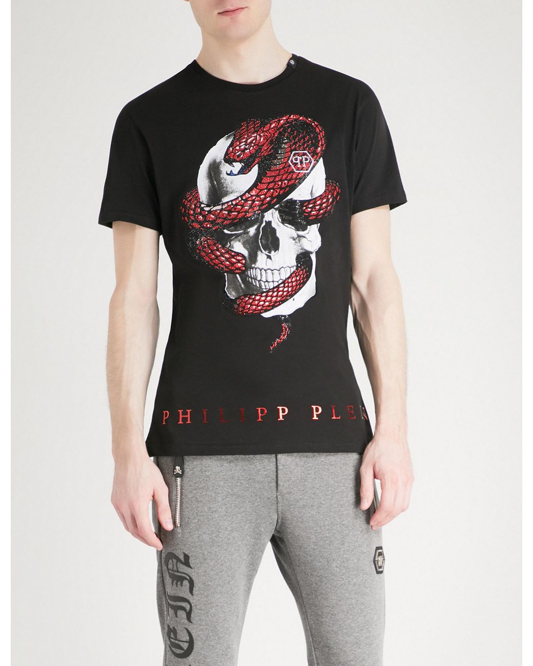 Philipp Plein Skull And Snake-print Cotton-jersey T-shirt in Black for Men  | Lyst
