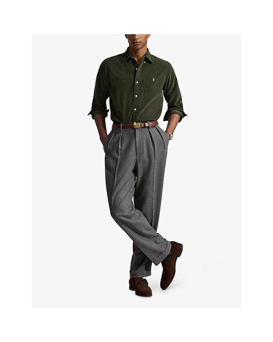 Polo Ralph Lauren Green Long-Sleeve Fine Corduroy Cotton Shirt for men