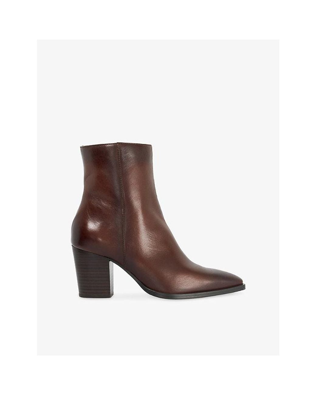 Dune Brown Papped Western Heeled Leather Ankle Boots
