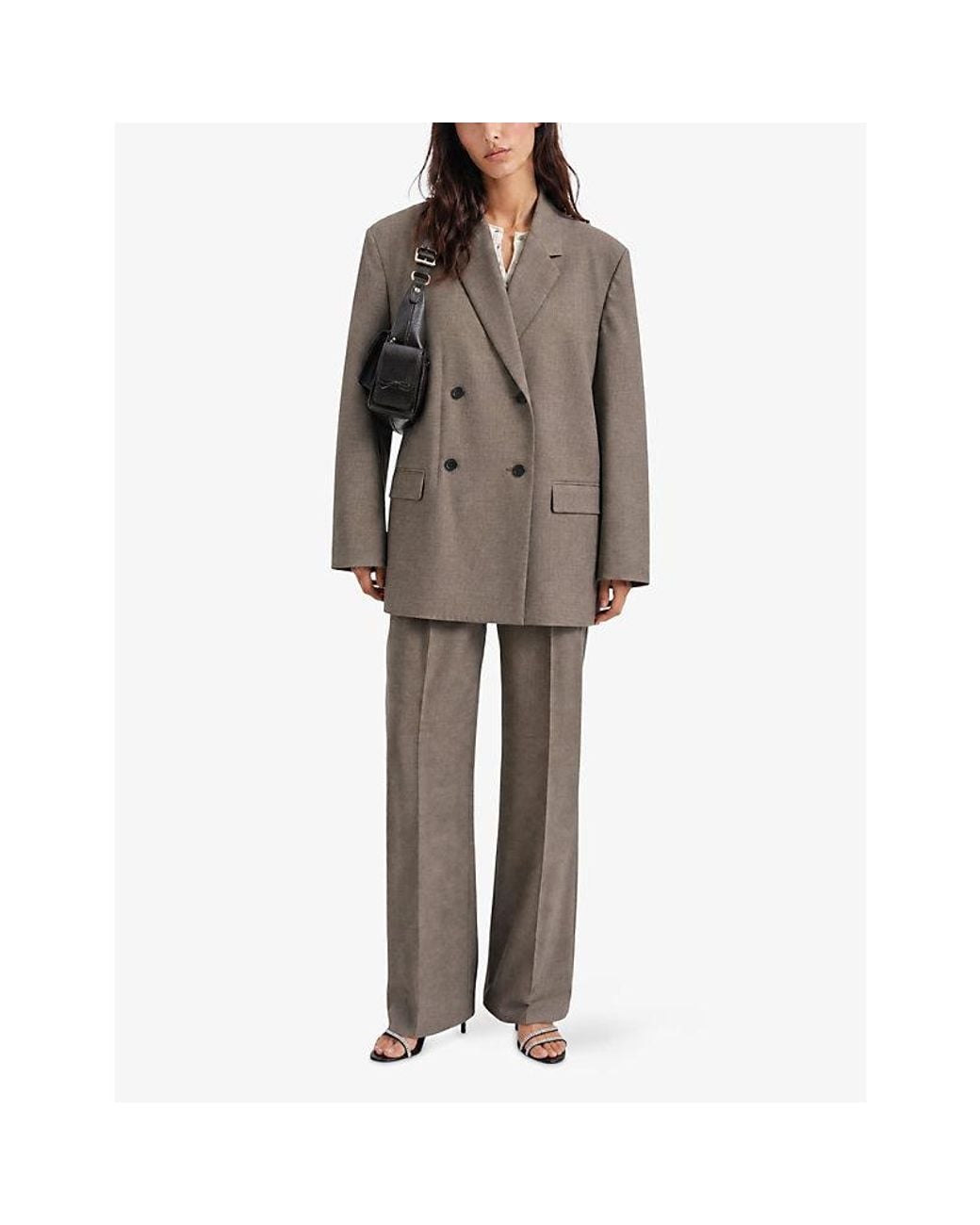 The Kooples Gray Wide-Leg Regular-Fit Wool Trousers