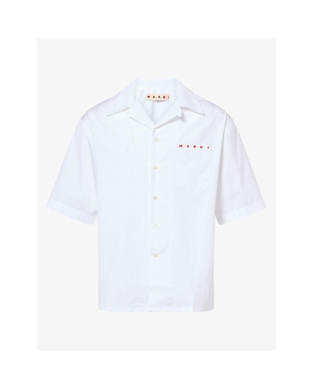 Marni White Logo-Print Short-Sleeve Cotton Shirt for men