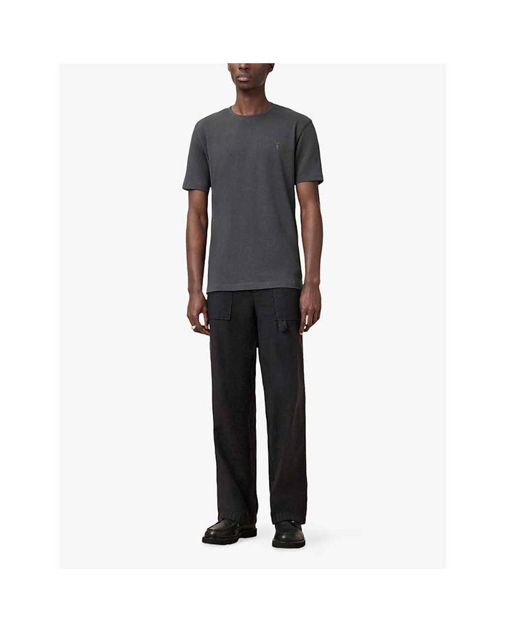 AllSaints Black Brace Logo-Embroidered Cotton-Jersey T-Shirt for men