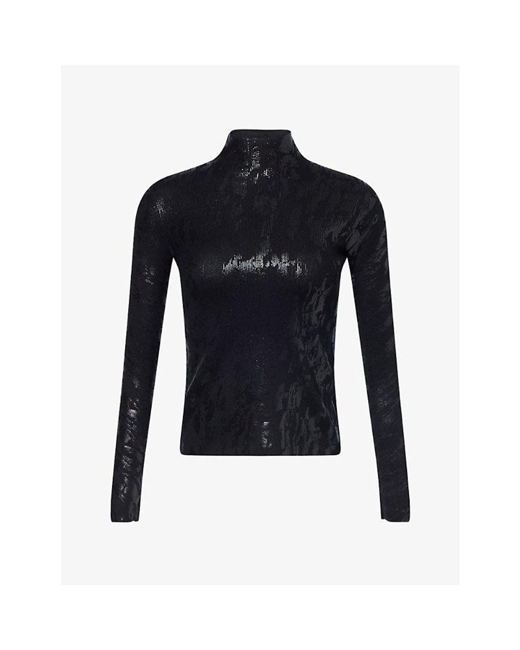 CFCL Blue Soft Portrait Foil High-Neck Long-Sleeve Knit Top