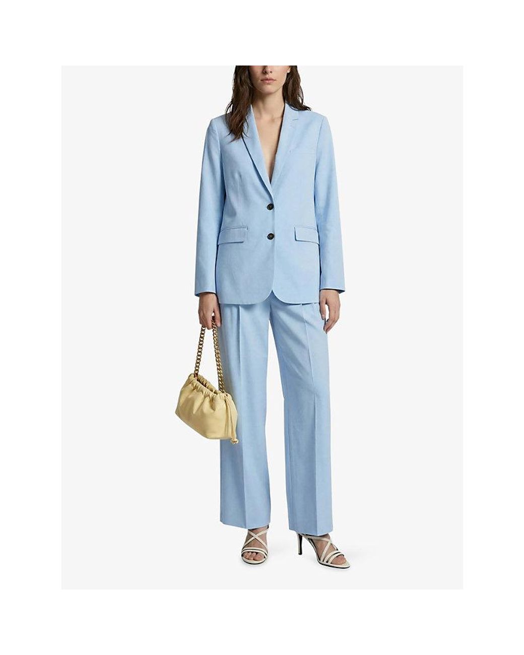 The Kooples Blue Pleated-Front Wide-Leg High-Rise Lyocell, Linen And Cotton Trousers