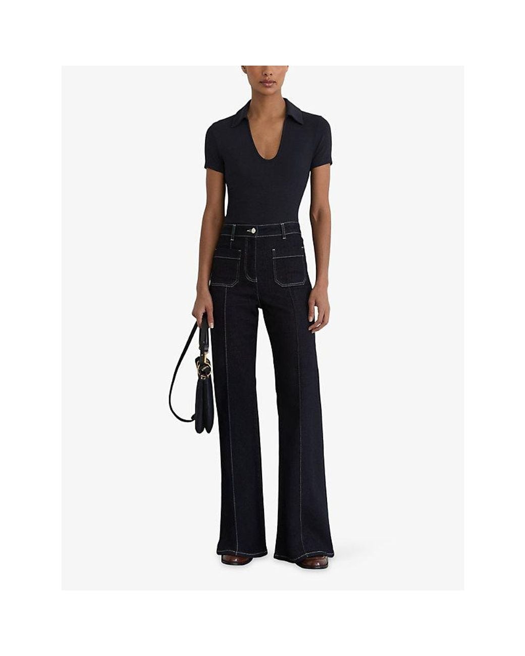Reiss Black Daria Scoop-Neck Stretch-Jersey Polo