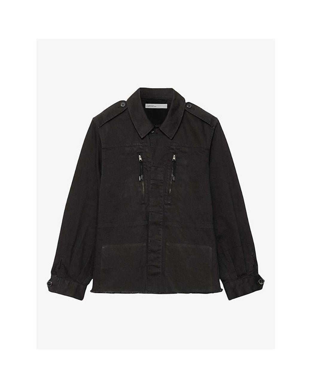 AllSaints Black Silvo Collared Zip-Up Cotton Flight Jacket for men