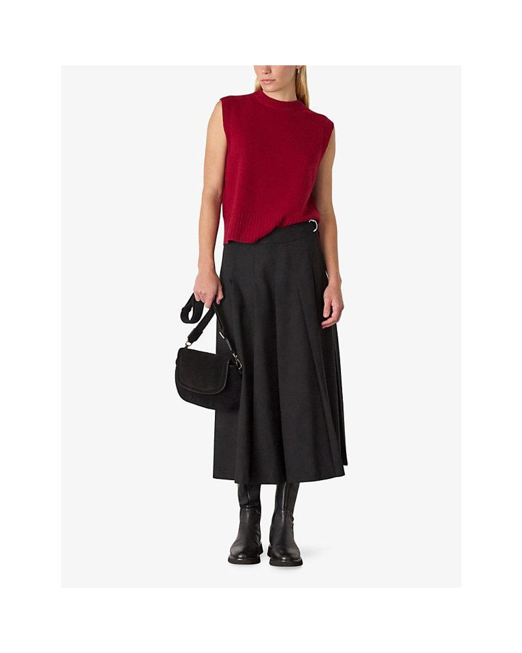 Whistles Red Round-Neck Regular-Fit Wool Vest