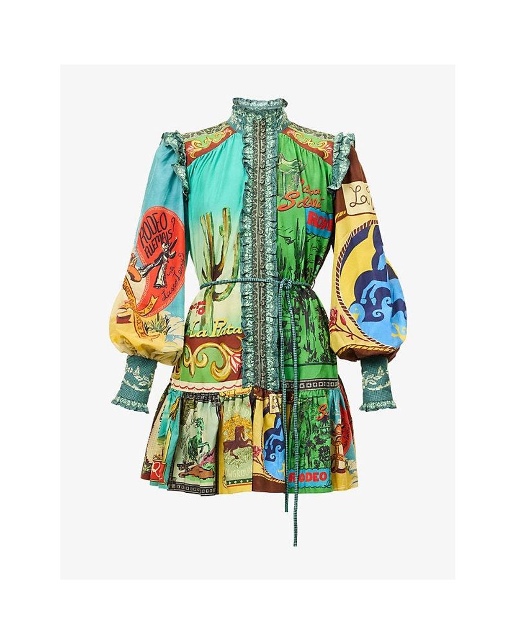 ALÉMAIS Green Ace Printed Cotton And Silk-Blend Mini Dress